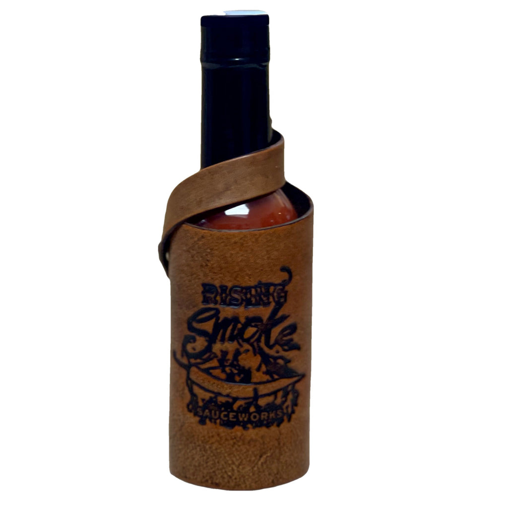 Leather Hot Sauce Holster, tan and embossed