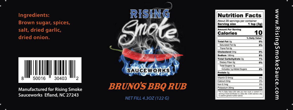 Bruno's BBQ Rub Product Label