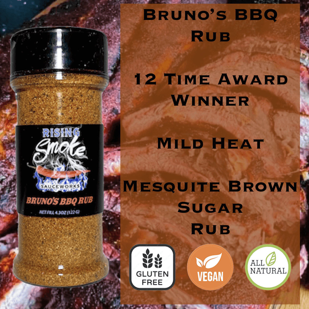 Bruno's Mild Mesquite BBQ Rub.  Award Winning.  All Natural.  Gluten Free.  Vegan.