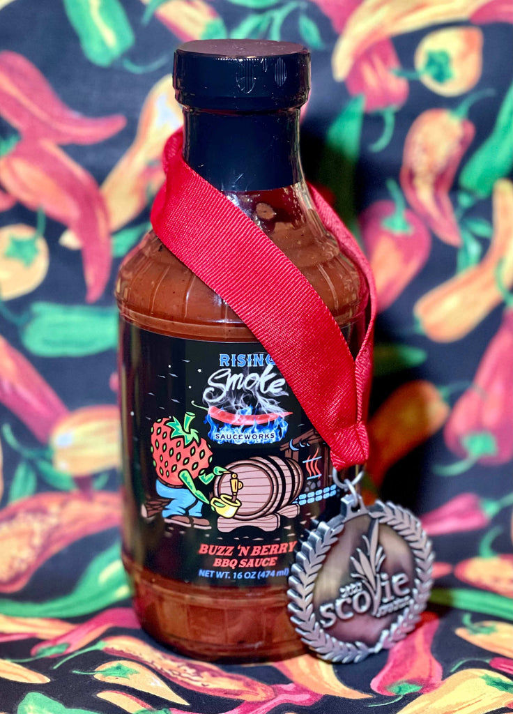 Buzz'N Berry Mild Strawberry Bourbon BBQ Sauce.  Award Winning.  Gluten Free.  All Natural.