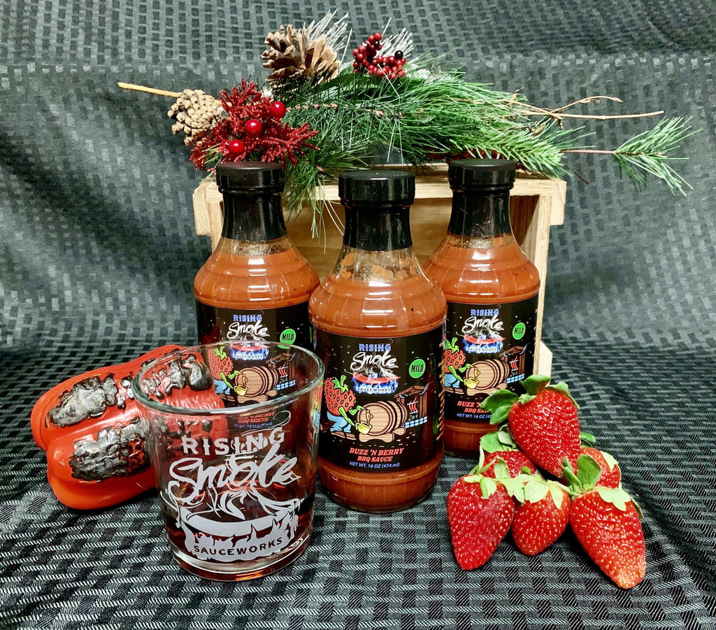 Buzz'N Berry Mild Strawberry Bourbon BBQ Sauce.  Award Winning.  Gluten Free.  All Natural.