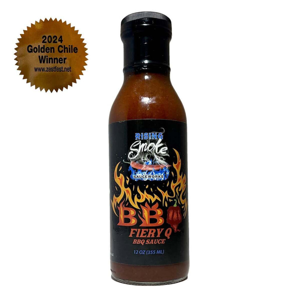 Fiery Q Award Winning Xhot BBQ Sauce.  Blackberries and smoked Carolina reapers.  All natural.  Gluten free.  