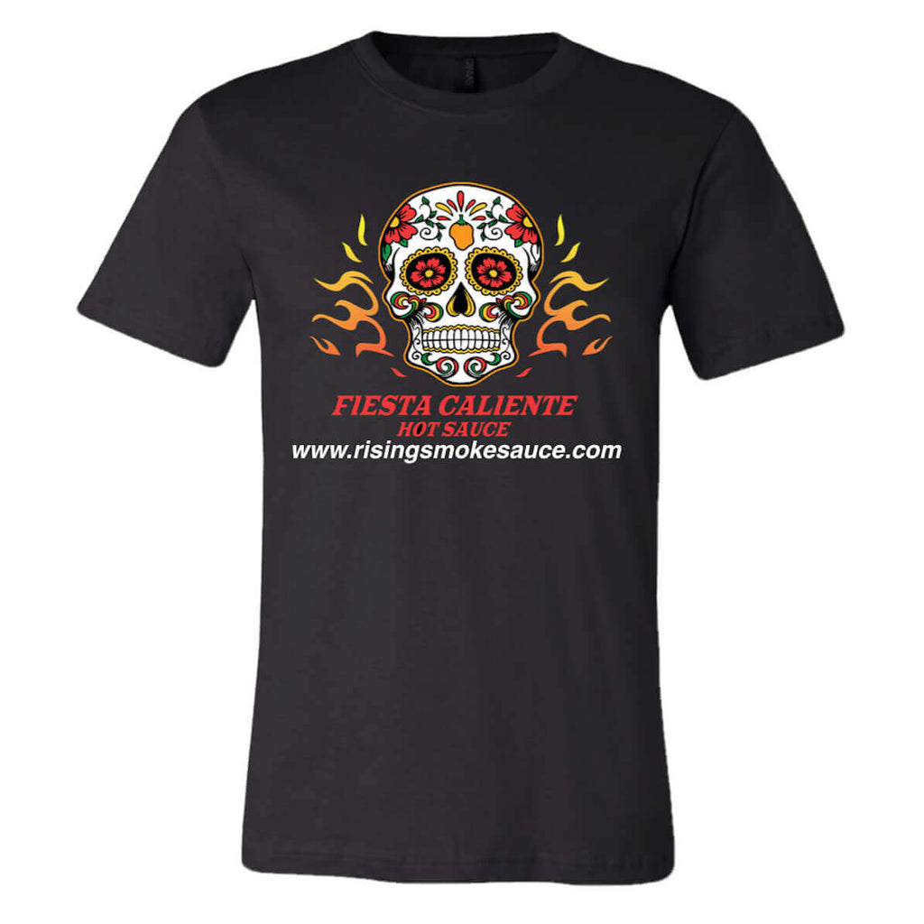 Rising Smoke Sauceworks Fiesta Caliente T shift.  Sugar Skull