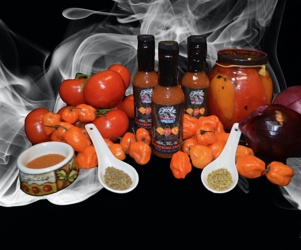 Smoldering Embers Hot Sauce with ingredients
