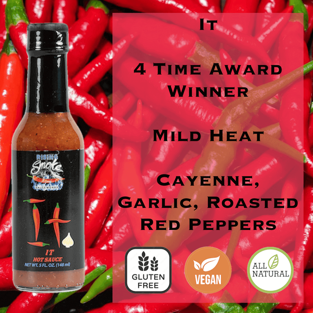 Cayenne and garlic hot sauce.  Award winning.  Al natural.  Vegan.  Gluten Free. 