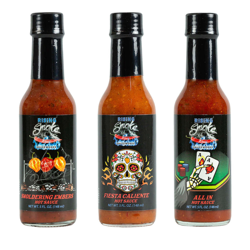 Smoke Lover's 3 pack Smoldering Embers Fiesta Caliente All In.  Award winning.  Gluten free.  Vegan.