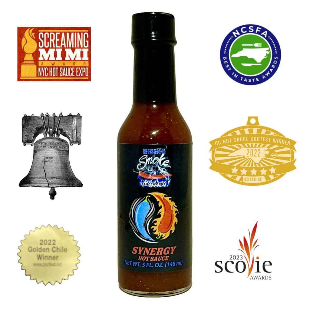 Synergy, award winning Asian flavored umami hot sauce.  All natural.  Gluten Free.