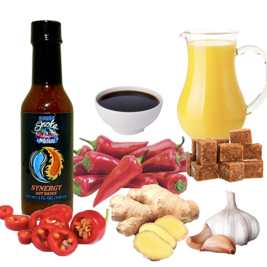 Synergy, award winning Asian flavored umami hot sauce.  All natural.  Gluten Free.