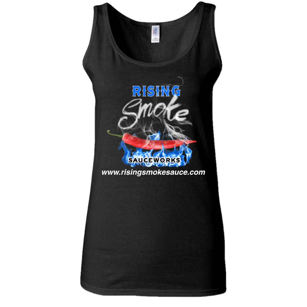 Rising Smoke Sauceworks black logo tank top.  Ladies shirt